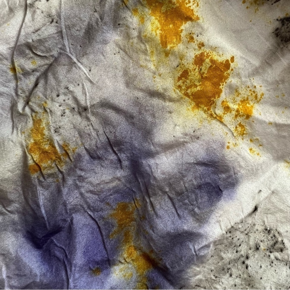 Silk scarf , hand painted scarves in blue, yellow & gray.
